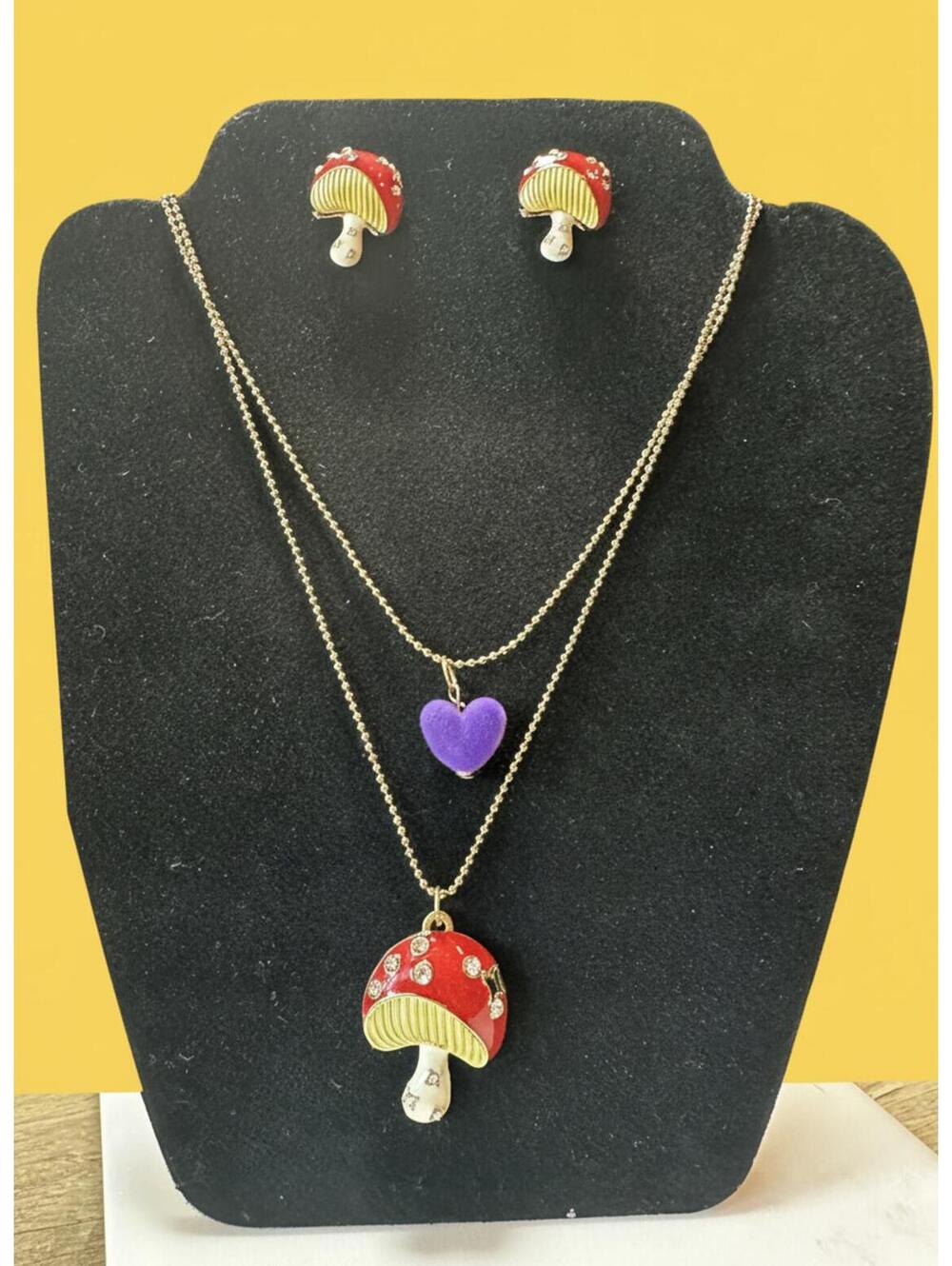 Betsey Johnson Mushroom Themed Necklace and Earrings Set